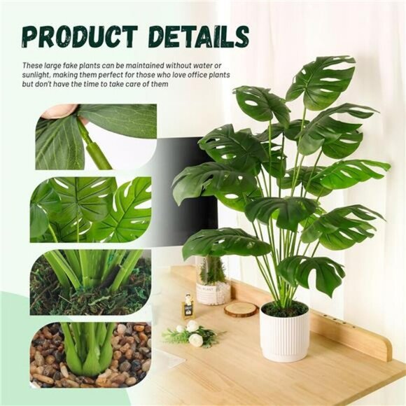 Tall fake monstera plant 28 inch artificial indoor outdoor floor decor pot - Picture 4 of 7
